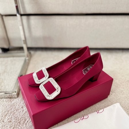 Roger Vivier Classic Belle silk diamond buckle square heels