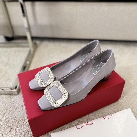 Roger Vivier Classic Belle silk diamond buckle square heels