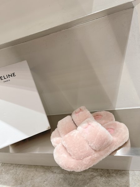 Celine Fur Slippers Logo Lambswool