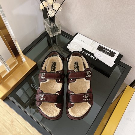 Chanel Fur Sandals with Pony Hair Velcro