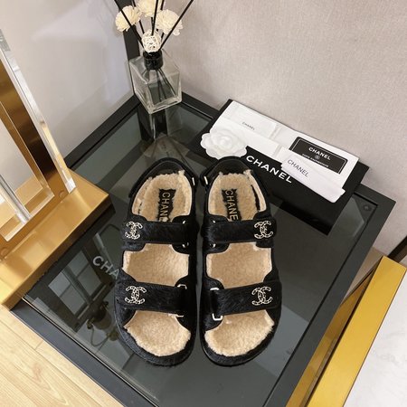 Chanel Fur Sandals with Pony Hair Velcro