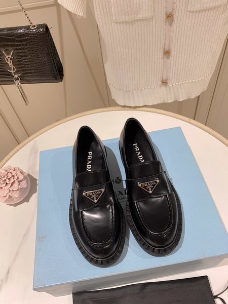 Prada triangle logo loafers leather shoes