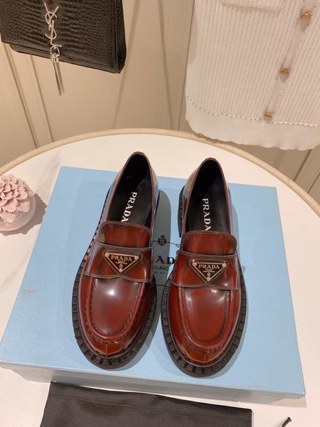 Prada triangle logo loafers leather shoes