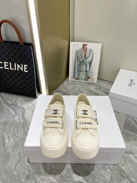 Chanel Velcro Logo Canvas Loafers