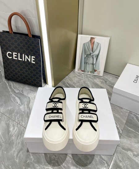 Chanel Velcro Logo Canvas Loafers