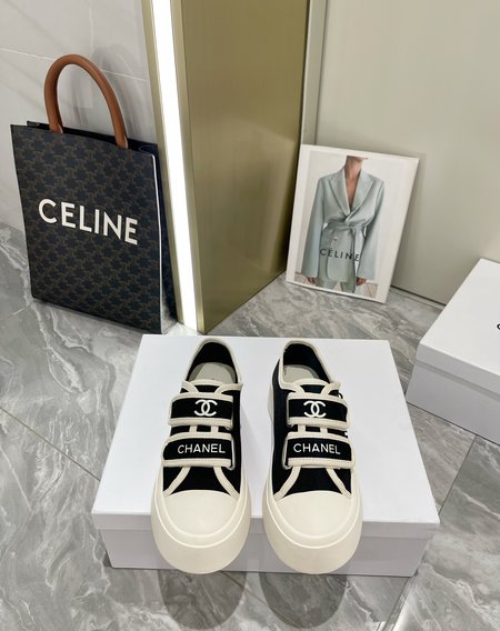 Chanel Velcro Logo Canvas Loafers