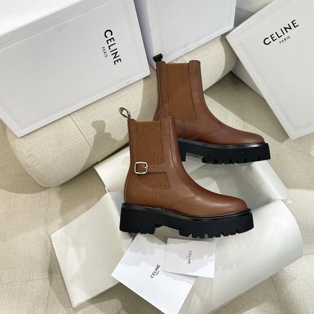 Celine Arc de Triomphe Ribbon Small Square Buckle Retro Martin Boots Chelsea Boots