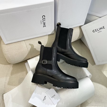 Celine Arc de Triomphe Ribbon Small Square Buckle Retro Martin Boots Chelsea Boots