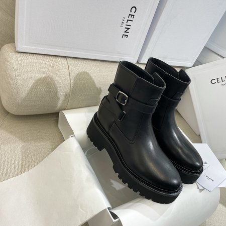 Celine Arc de Triomphe Ribbon Small Square Buckle Retro Martin Boots Chelsea Boots