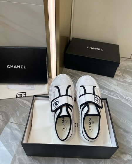 Chanel Velcro Logo Canvas Loafers