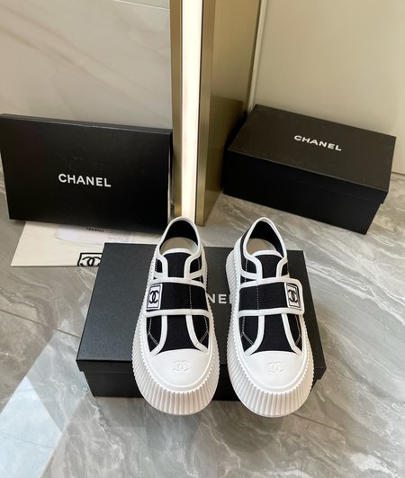 Chanel Velcro Logo Canvas Loafers