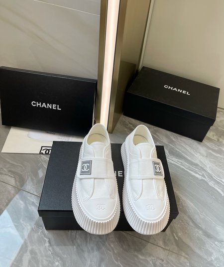 Chanel Velcro Logo Canvas Loafers