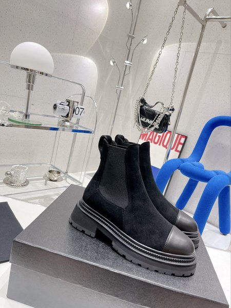 Chanel round toe chelsea ankle boots