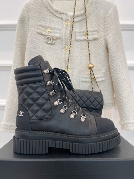 Chanel lace-up diamond ankle boots