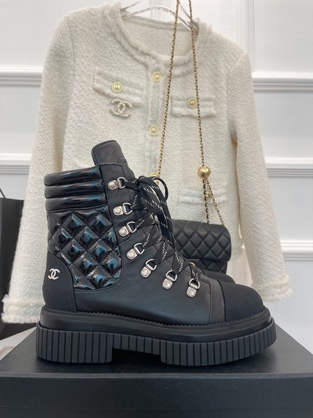 Chanel lace-up diamond ankle boots