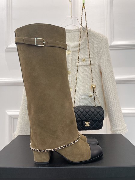 Chanel calfskin chunky heel boots