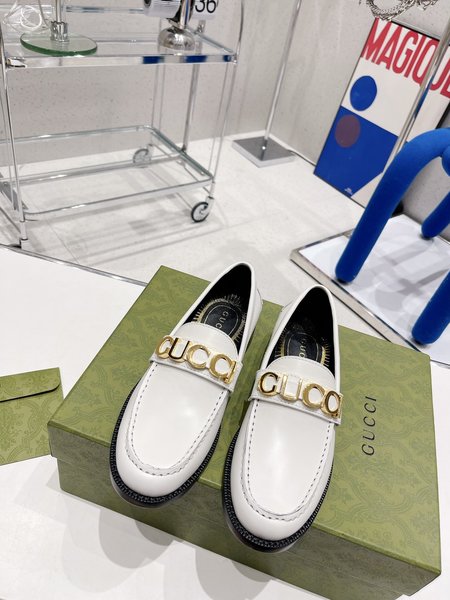 Gucci Metal Big Letter Buckle Loafers Leather Shoes