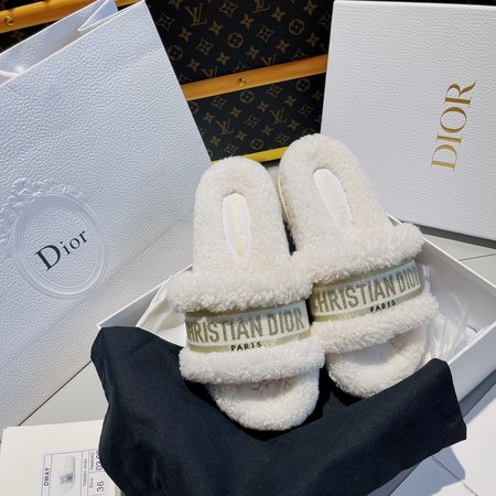 Dior platform fur slippers