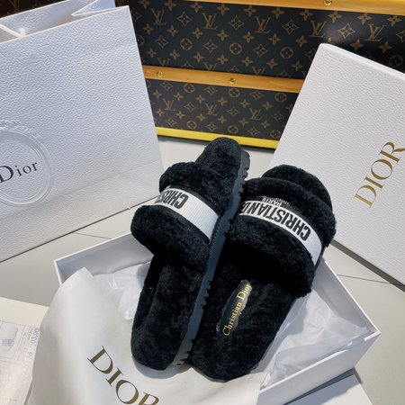 Dior platform fur slippers