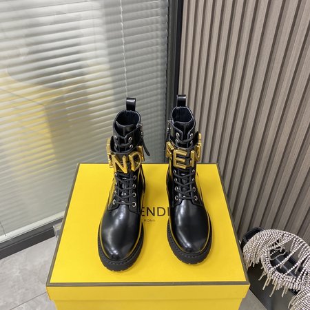 Fendi metal letter lace-up ankle boots