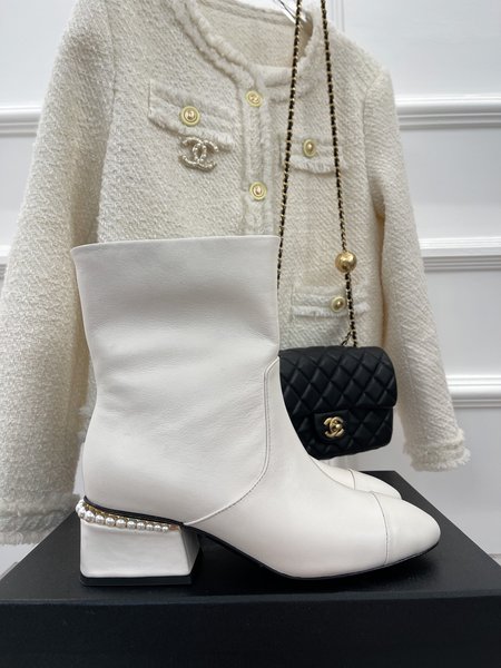 Chanel pearl heel ankle boots