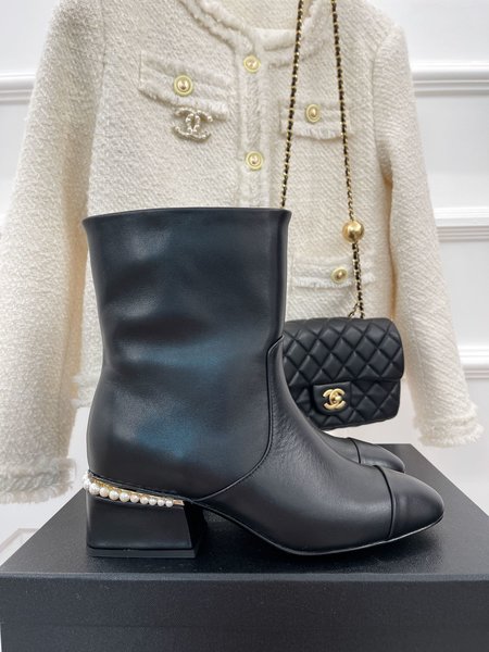 Chanel pearl heel ankle boots