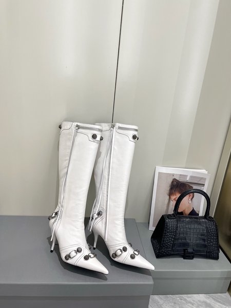 Balenciaga Pointed toe stiletto motorcycle zipper long boots