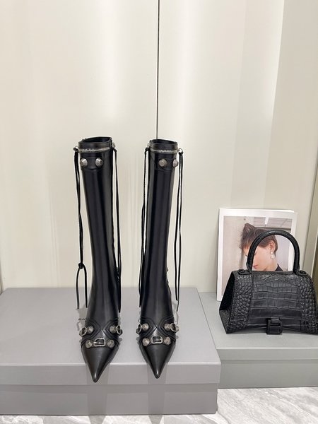 Balenciaga Pointed toe stiletto motorcycle zipper long boots