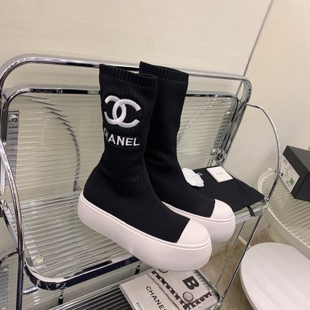 Chanel CC Knit Tread Slick Boots