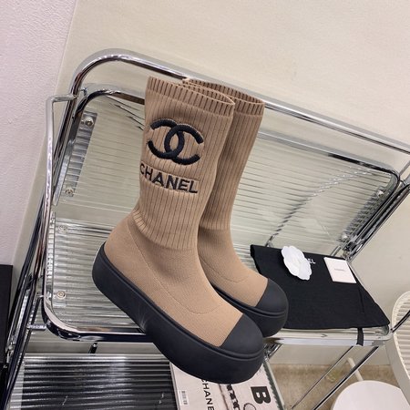 Chanel CC Knit Tread Slick Boots