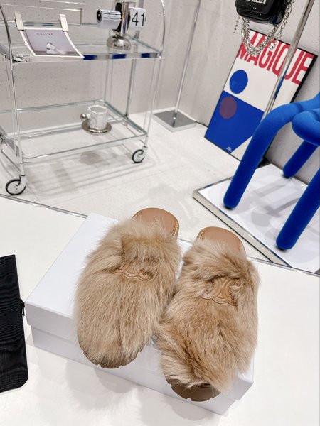 Celine fur half slippers