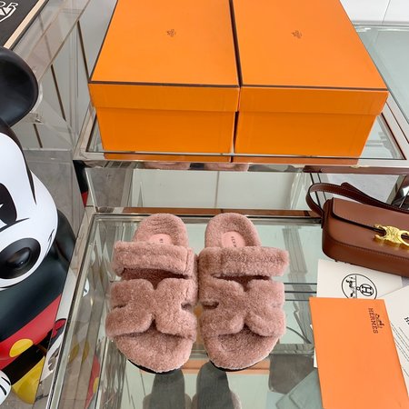 Hermes fur slippers