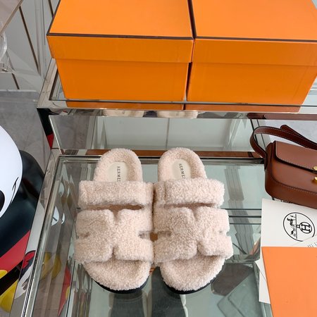 Hermes fur slippers