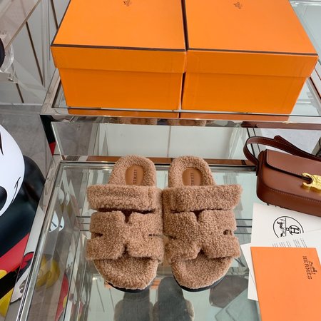 Hermes fur slippers