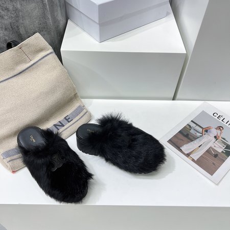 Celine platform fur slippers