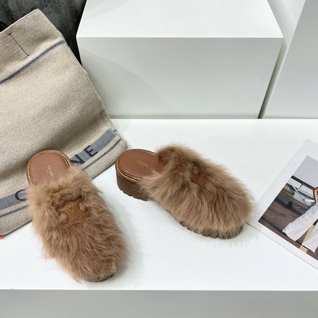 Celine platform fur slippers