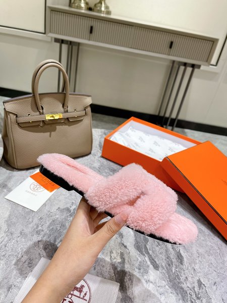 Hermes Wool H Flat Slippers