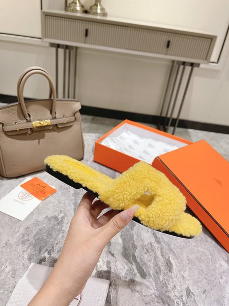 Hermes Wool H Flat Slippers