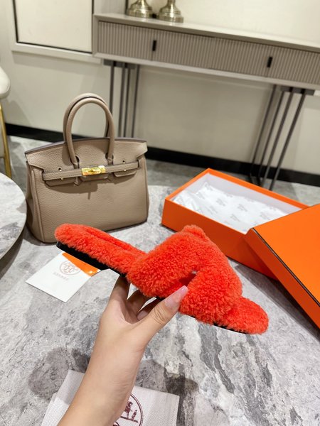 Hermes Wool H Flat Slippers