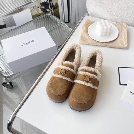 Celine Arc de Triomphe buckle wool lining loafers