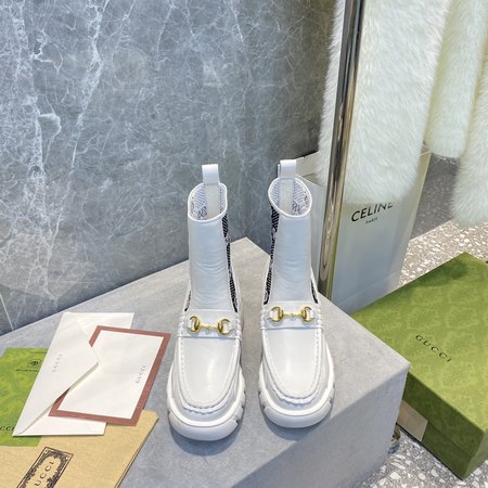 Gucci Platform Horsebit Knit-Panel Chelsea Boots