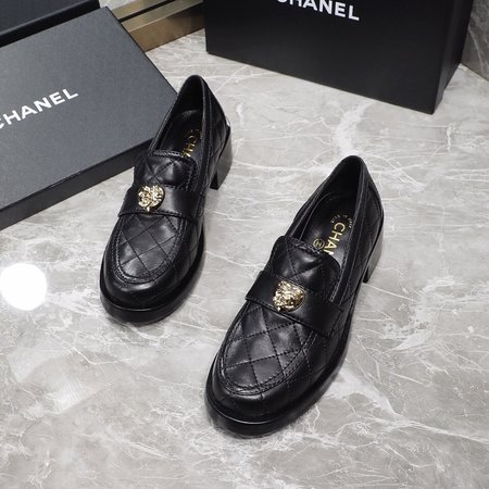 Chanel heart buckle chunky heel loafers