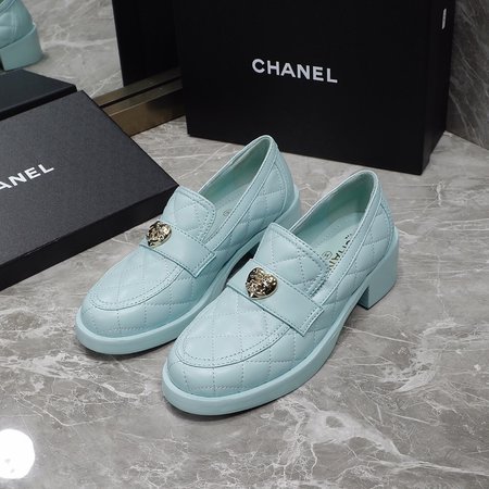 Chanel heart buckle chunky heel loafers