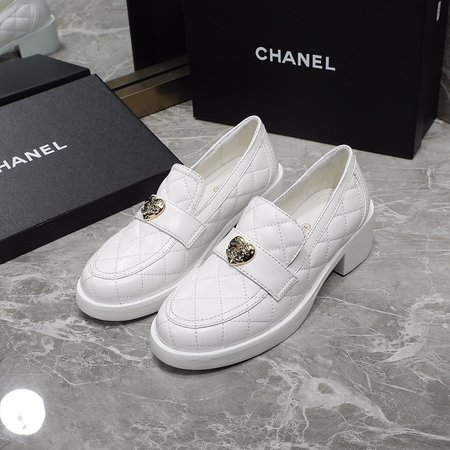 Chanel heart buckle chunky heel loafers