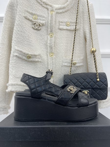 Chanel cross strap platform sandals