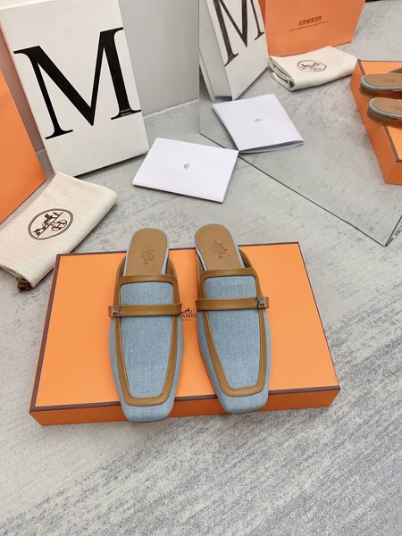 Hermes square toe half slippers