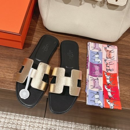 Hermes Original swift calfskin Oran sandals series H slippers