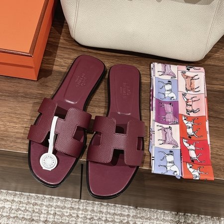 Hermes Original swift calfskin Oran sandals series H slippers