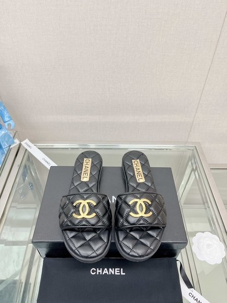 Chanel CC big gold buckle slippers