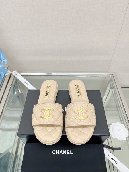 Chanel CC big gold buckle slippers